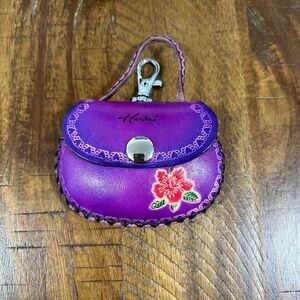 EUC Hibiscus Hawaiian Made Purple Leather Purse Charm